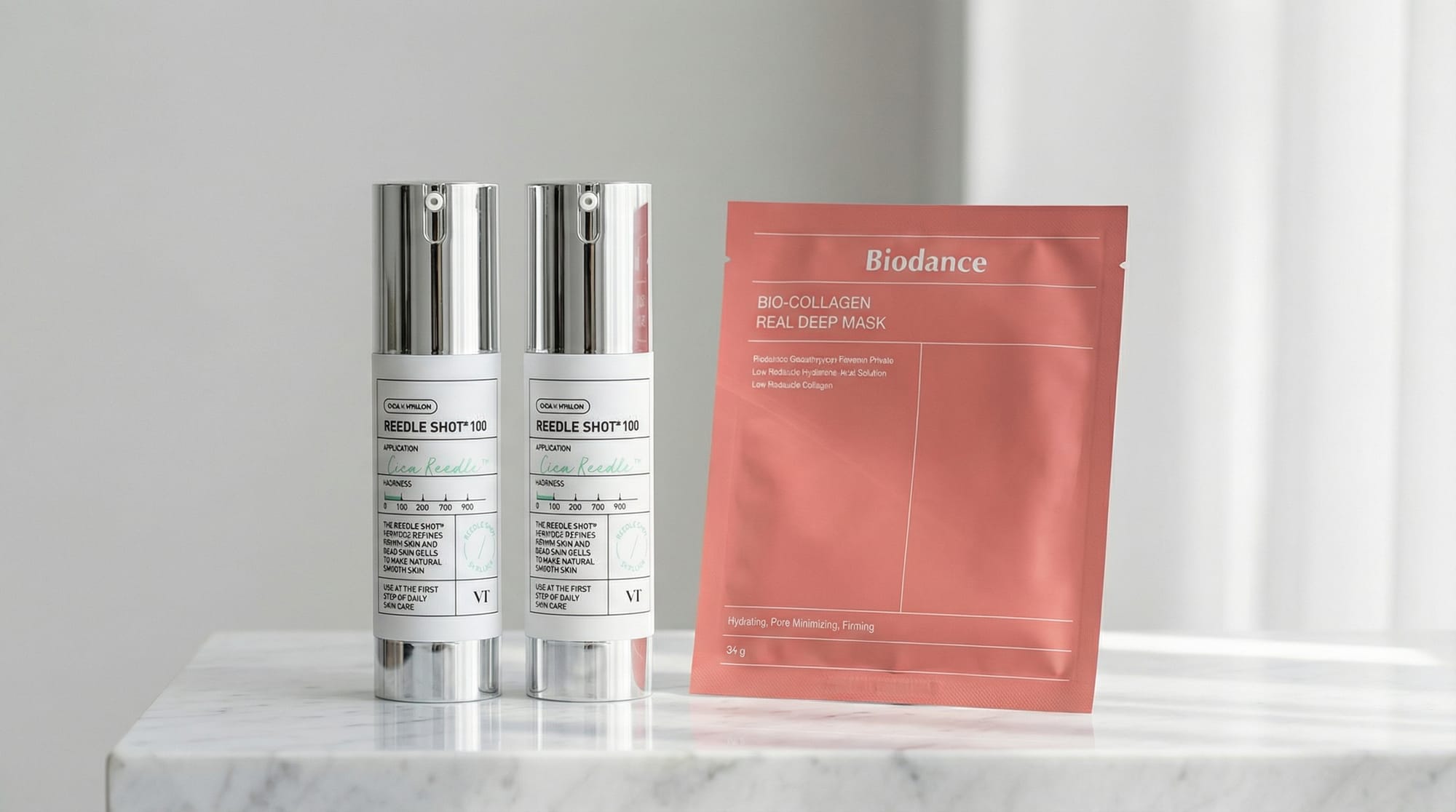 left - VT Reedle Shot 100 / right - Biodance Bio-Collagen Real Deep Mask