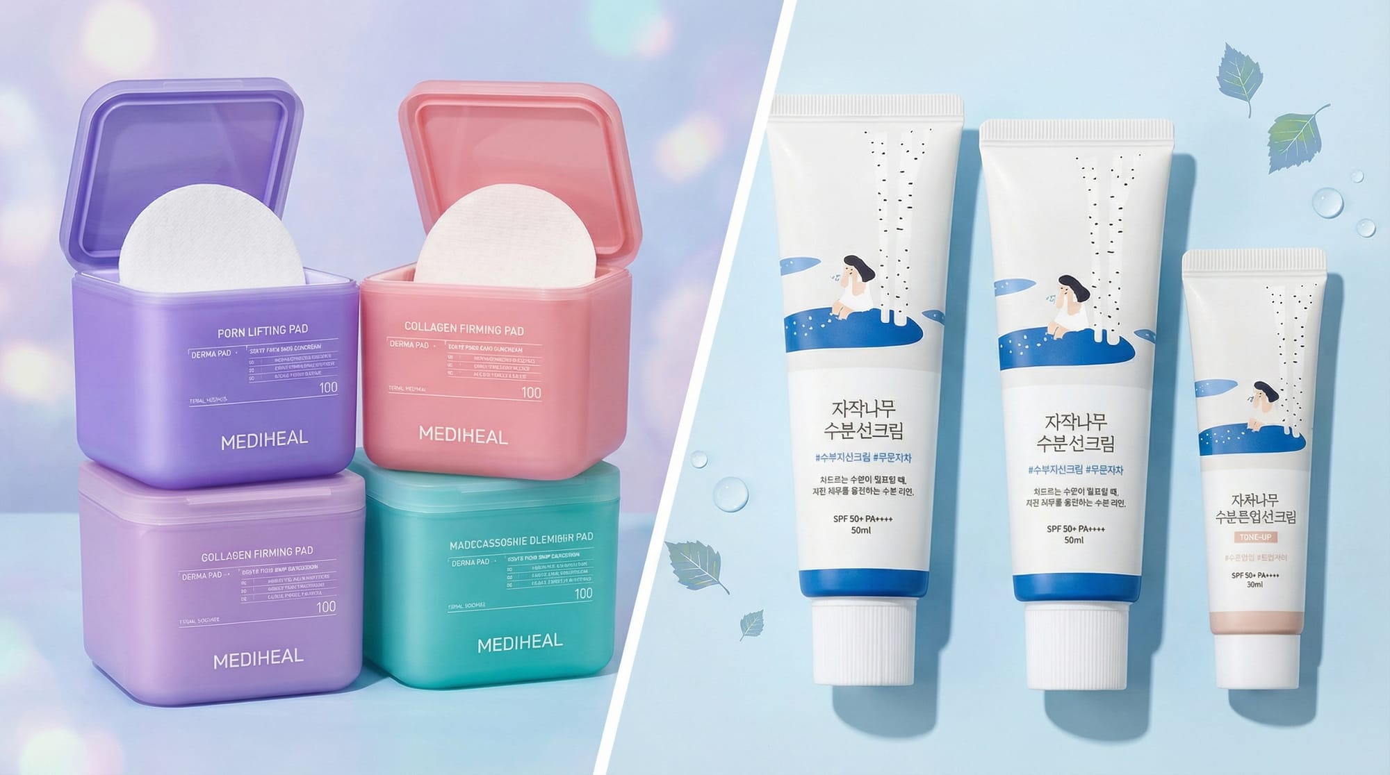 left - Mediheal Madecassoside Blemish Pad / right - Round Lab Birch Juice Moisturizing Sun Cream