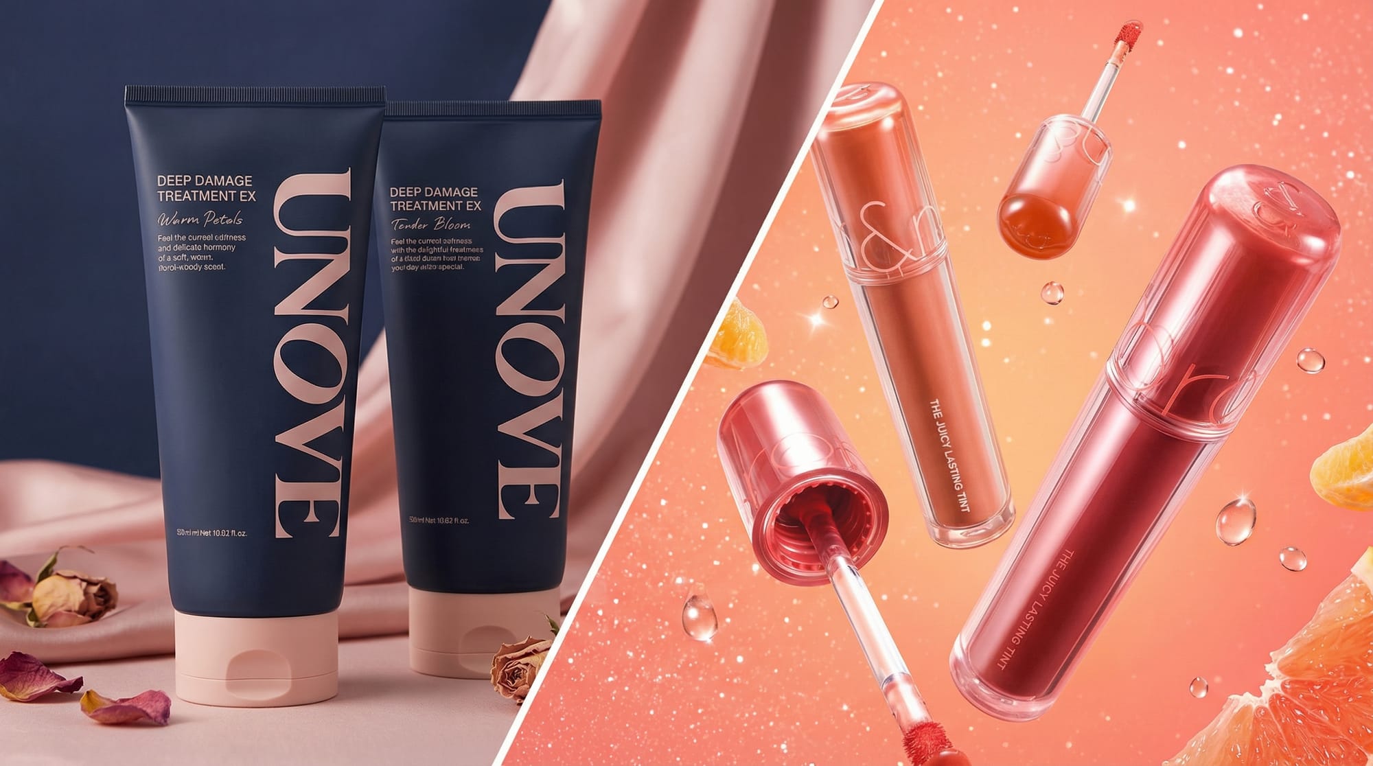 left - Unove Deep Damage Treatment EX / right - Rom&nd Juicy Lasting Tint